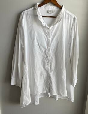 INAE Collection White Button Back Collared Button Up Lagenlook Tunic Top sz XL